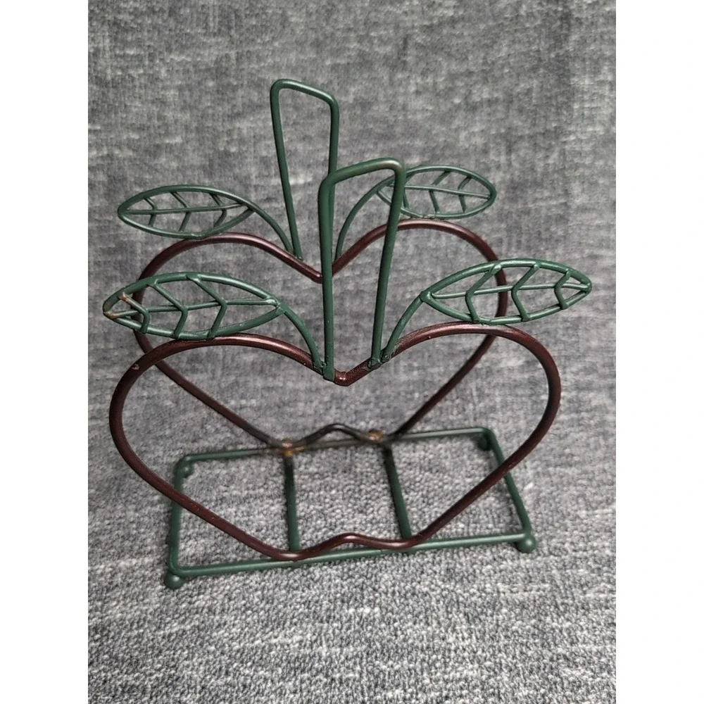 Vintage Wire Metal Apple Napkin Holder Red Green Kitchen Décor Letter Stand